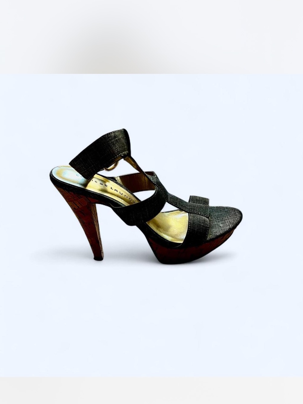 Black /Gold Woven Strappy  Platform High Heel Sandals